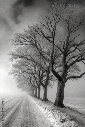 Ghostly Trees Dancing in Winters Embrace. Generative AI