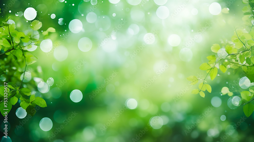 Fototapeta premium 雨の水滴のような玉ボケと植物のイメージ背景