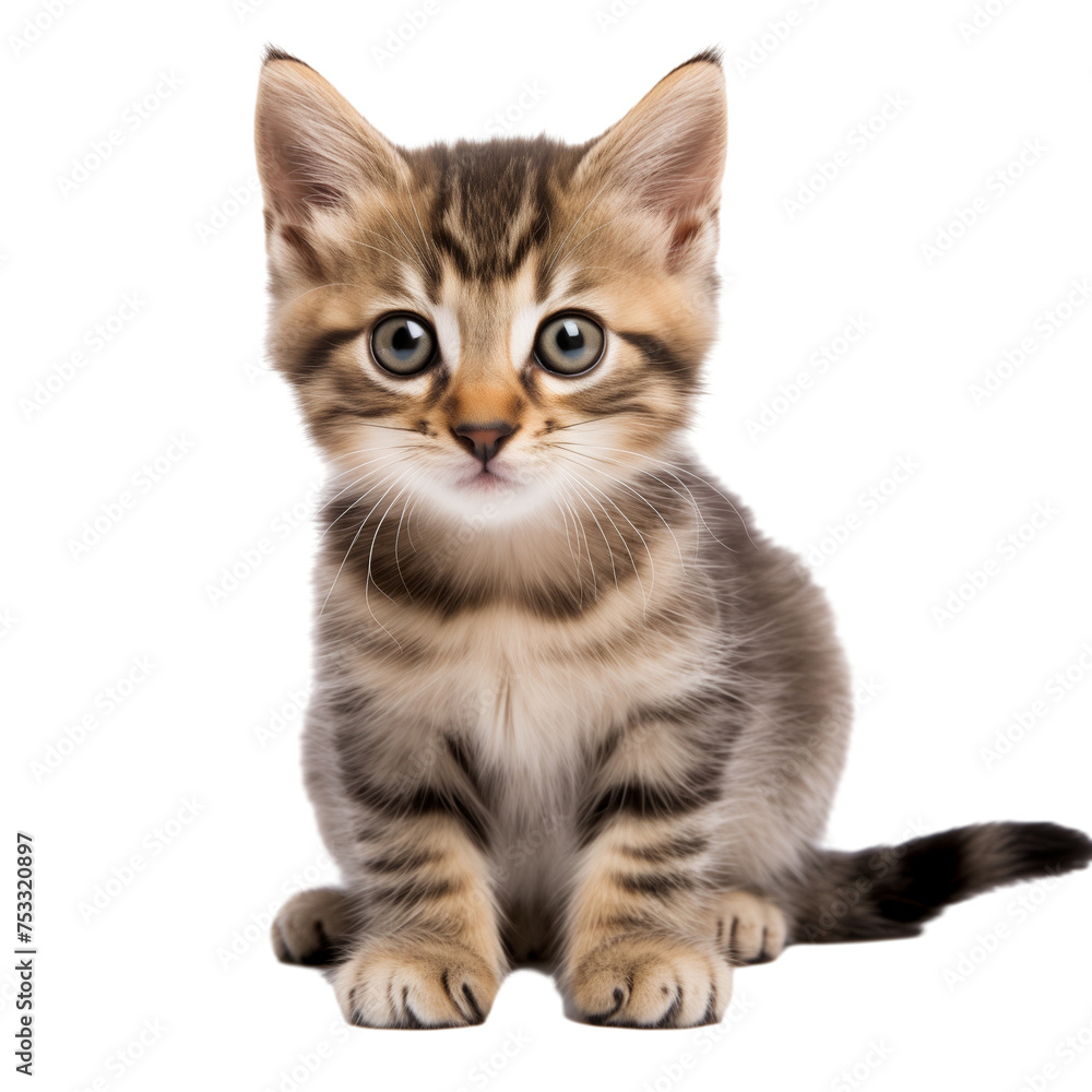 Realistic illustration of cut baby cat isolated on transparent background