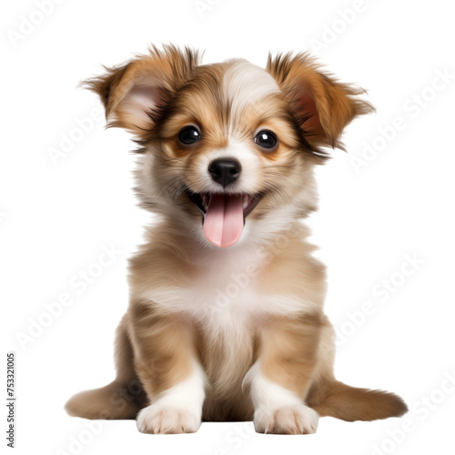 Cute baby dog isolated on transparent background, png. Mocha mousse 2025 trendy color puppy. A small funny puppy is looking at you
