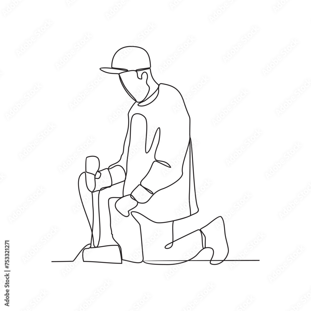 One continuous line drawing of the people are splitting wood in the forest using the ax in their hands vector illustration. Splitting wood activity illustration in simple linear style vector design.