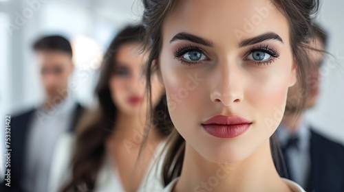 Wallpaper Mural Beautiful woman face against the background of business people  Torontodigital.ca