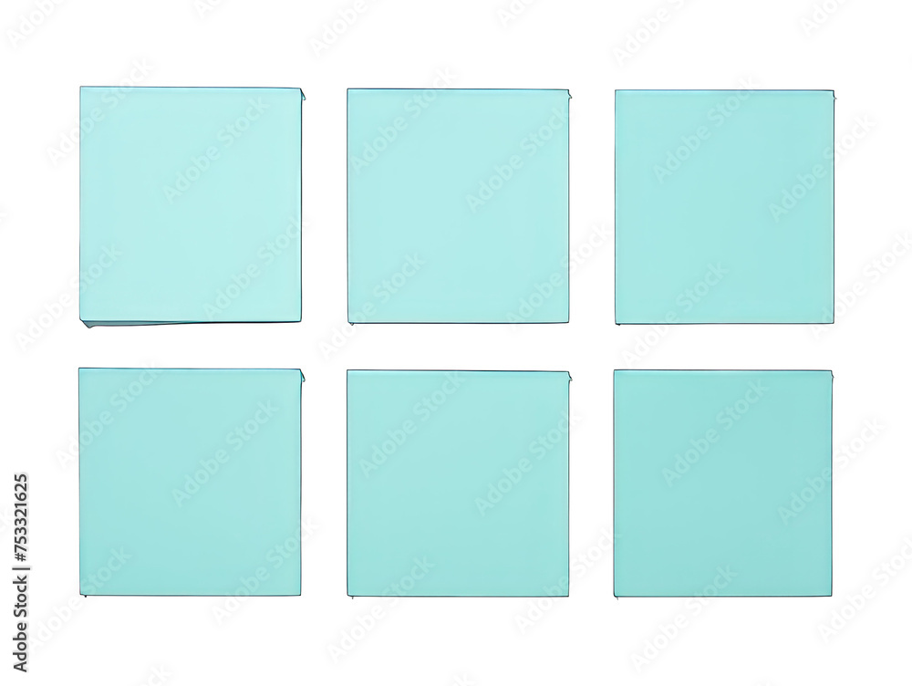 Set of cyan blank paper, sticky note isolated on transparent background, transparency image, removed background