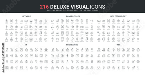 Web communication and engineering, network technology line icons set. Work tools and machines of administrator and engineer, customer service, smart devices thin black symbols vector illustration