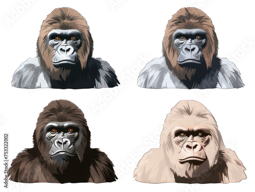 Set of gorilla isolated on transparent background, transparency image, removed background