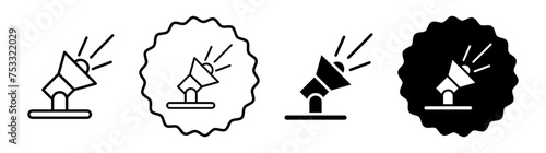 Searchlight set in black and white color. Searchlight simple flat icon vector