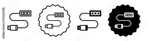 USB hub set in black and white color. USB hub simple flat icon vector