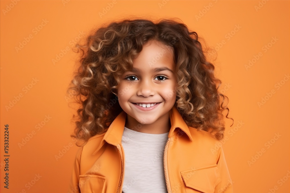 Portrait of a cute little girl with curly hair on orange background Portrait of a cute little girl with curly hair on orange background