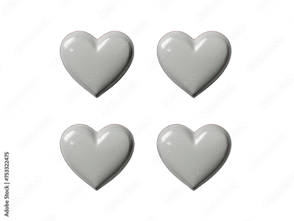 Set of silver heart isolated on transparent background, transparency image, removed background