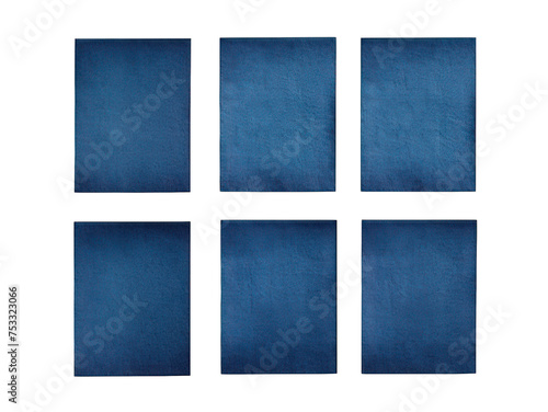 Set of navy blue blank paper, sticky note isolated on transparent background, transparency image, removed background
