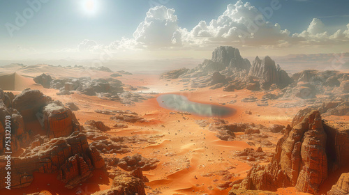 landscape on planet Mars, scenic desert scene on the red planet (3d space render). © Matthew