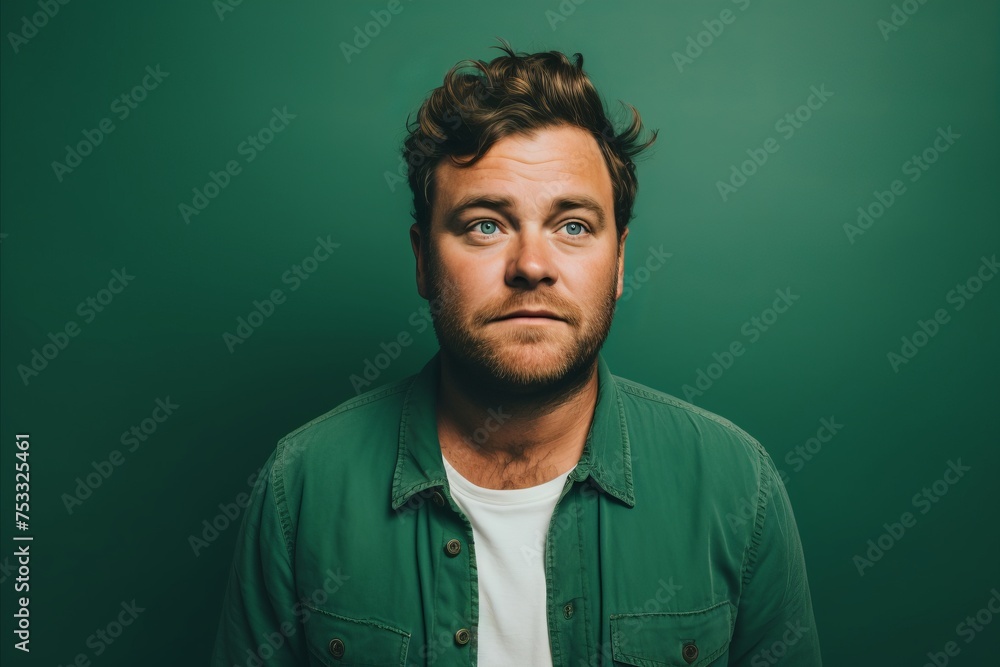 Portrait of a handsome man looking at the camera on a green background Portrait of a handsome man looking at the camera on a green background
