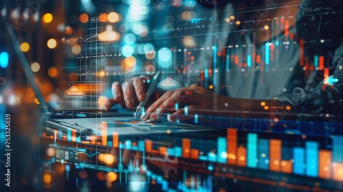 Businessman analyst working with digital finance business data graph showing technology of investment strategy for perceptive financial business decision.