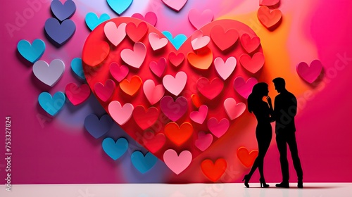 Colorful Affection: A minimalistic depiction of Valentine's Day in vibrant hues, capturing the spirit of love. --ar 16:9 Job ID: e33b5ef5-4988-4ecc-9aa8-acdaa05cc4f1