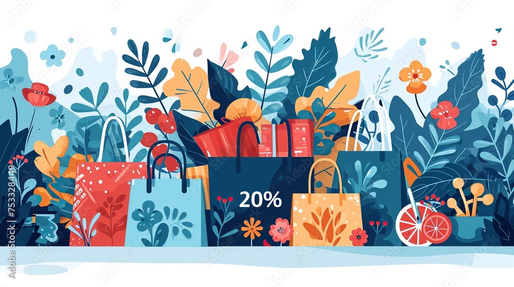 Fototapeta premium People’s winter banner with shopping 