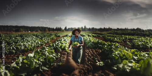 african american happy woman smiling in field harvesting summer vegetables.