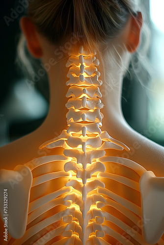Conceptual Image of Spine Highlighted on Woman's Back