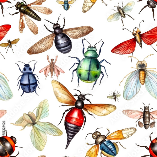 Seamless insect variety illustration pattern, insect theme wallpaper design. Generative ai © designermetin