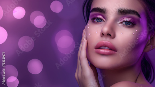 Enigmatic Beauty Portrait with Purple Bokeh Background