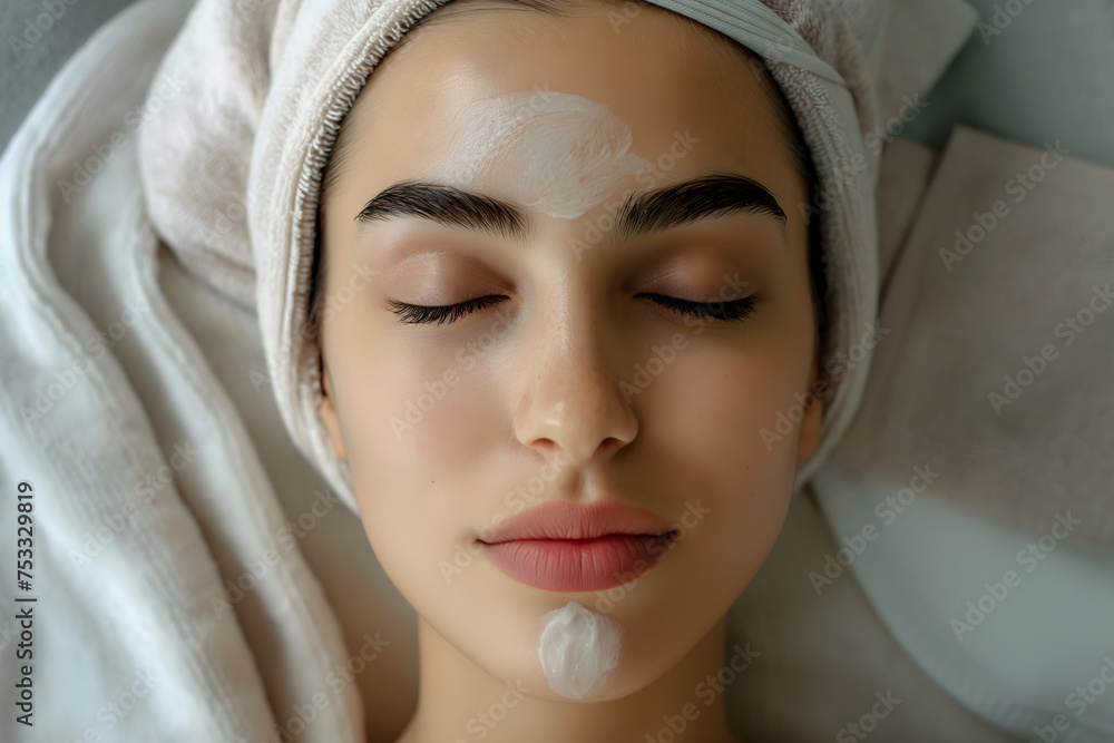 Close-up of a Woman's Face with Water Droplets and Towel Close-up of a Woman's Face with Water Droplets and Towel