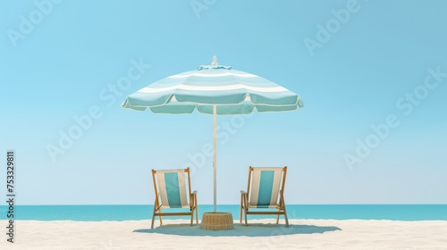 Beach chairs and parasol on the sand.