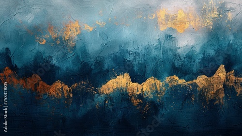 Art vector illustration with golden texture. Oil on canvas. Brushstrokes of paint. Modern Art. Prints, wallpapers, posters, cards, murals, rugs, hangings, prints © Jennifer