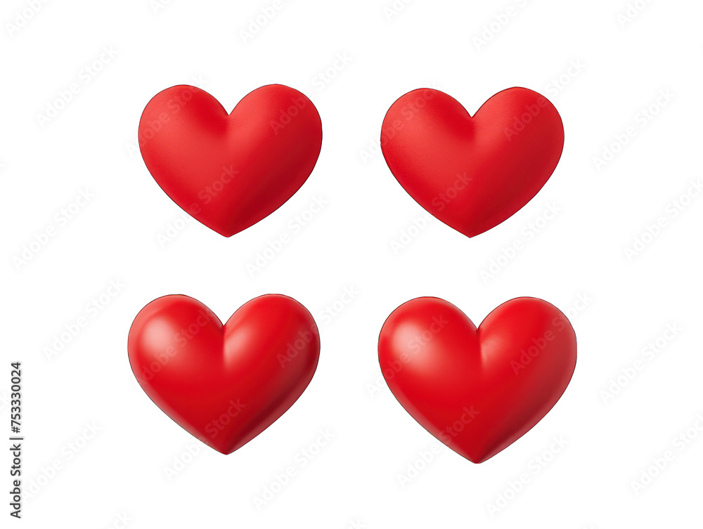 Set of red heart isolated on transparent background, transparency image, removed background