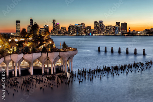 Pier 57 Overlooking the Hudson River in NYC at Sunset