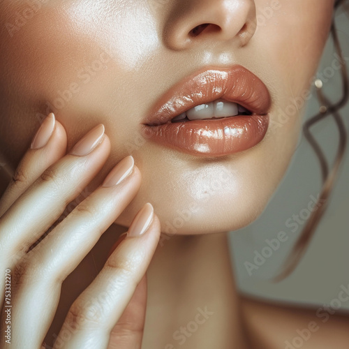 close up of a woman applying lip gloss