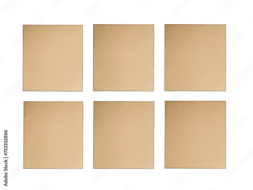 Set of tan blank paper isolated on transparent background, transparency image, removed background