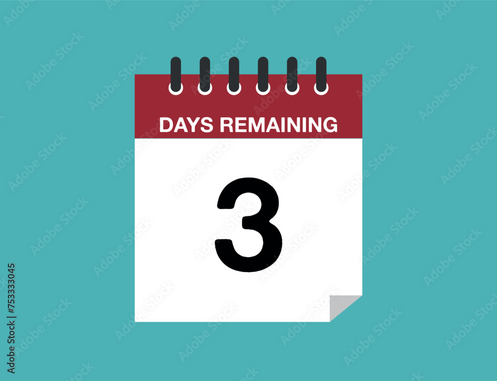 3 days remaining. Remaining calendar days, time counter 3 days remaining. Remaining calendar days, time counter