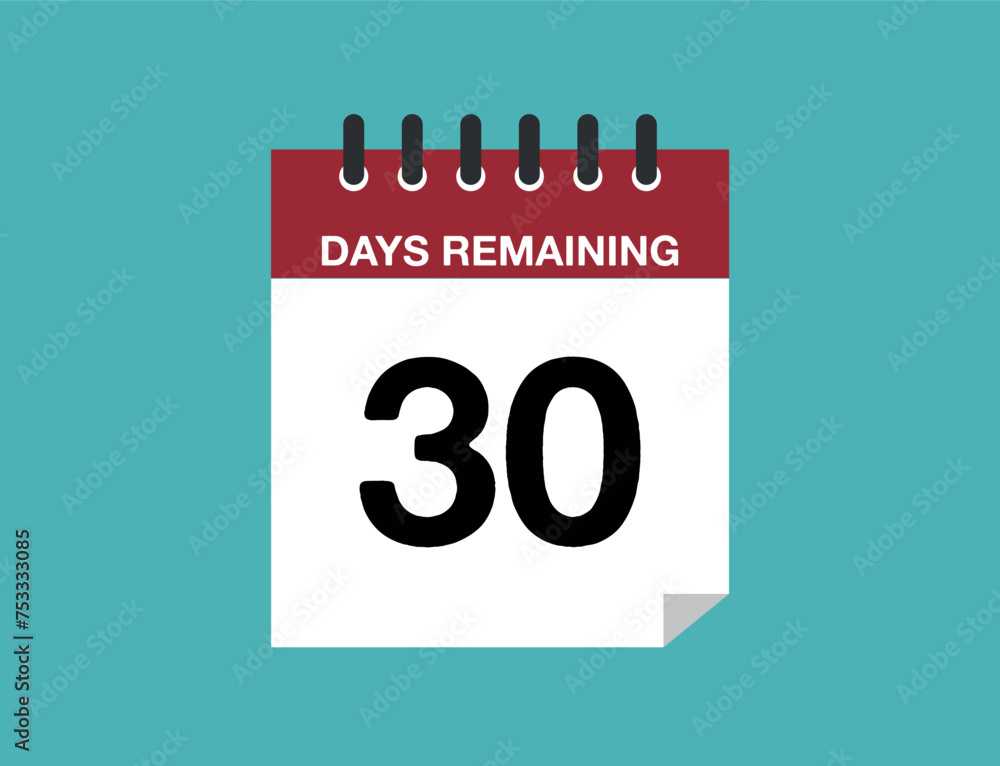 30 days remaining. Remaining calendar days, time counter 30 days remaining. Remaining calendar days, time counter
