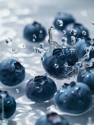 Floating Blueberries in Water