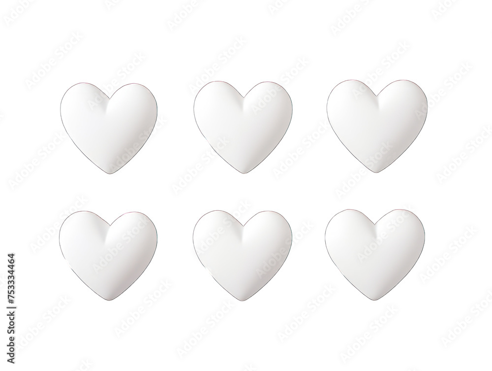 Set of silver white heart isolated on transparent background, transparency image, removed background