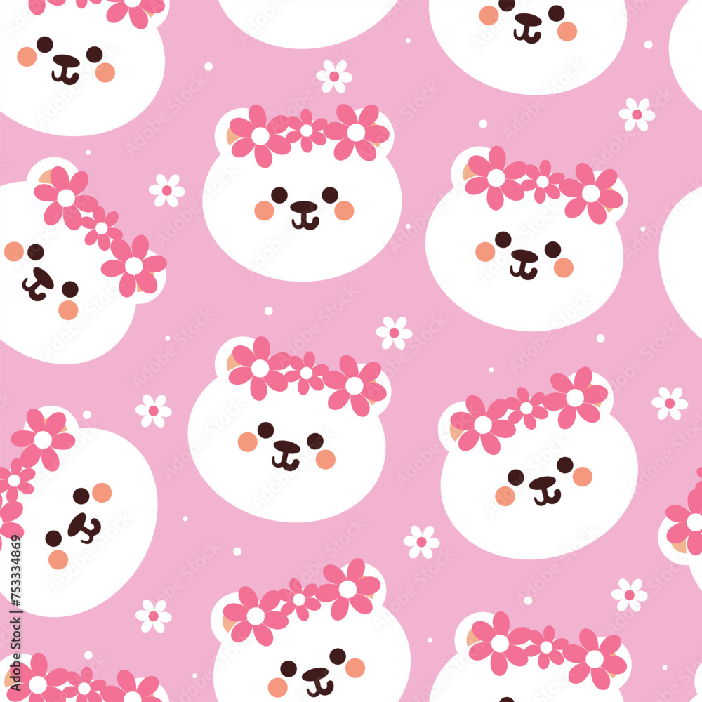 seamless pattern cartoon bear and flower. cute wallpaper for textile, gift wrap paper