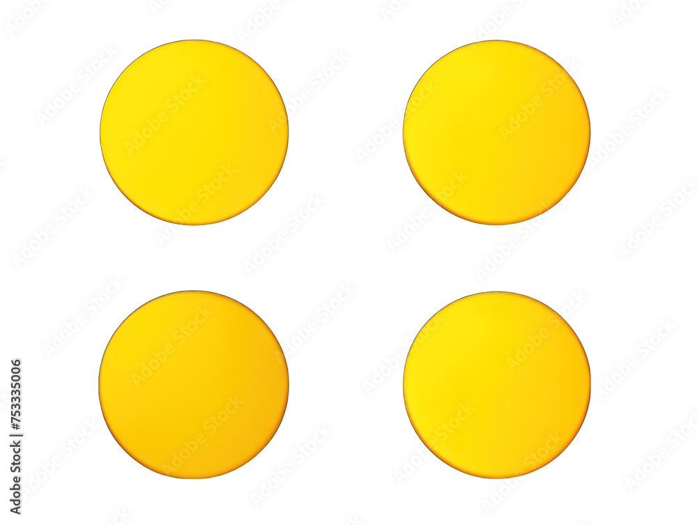Set of yellow round blank circle isolated on transparent background, transparency image, removed background