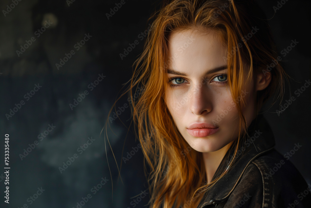 Fototapeta premium Distressed young woman or woman with depression on a dark background, portrait