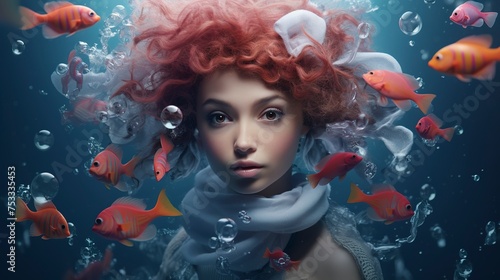 Underwater photo shoot by 3D characters cute face