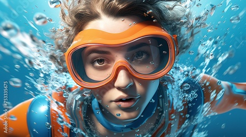 Underwater sports photography by 3D characters photo