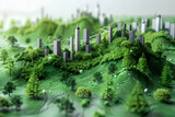 Futuristic Green City in a 3D Rendering, To showcase the concept of a sustainable and eco-friendly city of the future, blending advanced technology