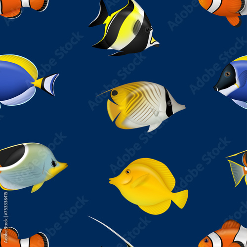 seamless pattern with tropical fishes. seamless texture with acquarium fishes