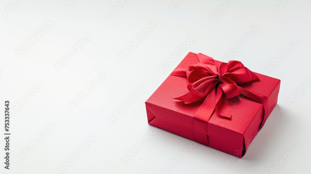 Red gift box with ribbon bow isolated on white background, gift for Valentine's day,christmas, party concept Red gift box with ribbon bow isolated on white background, gift for Valentine's day,christmas, party concept