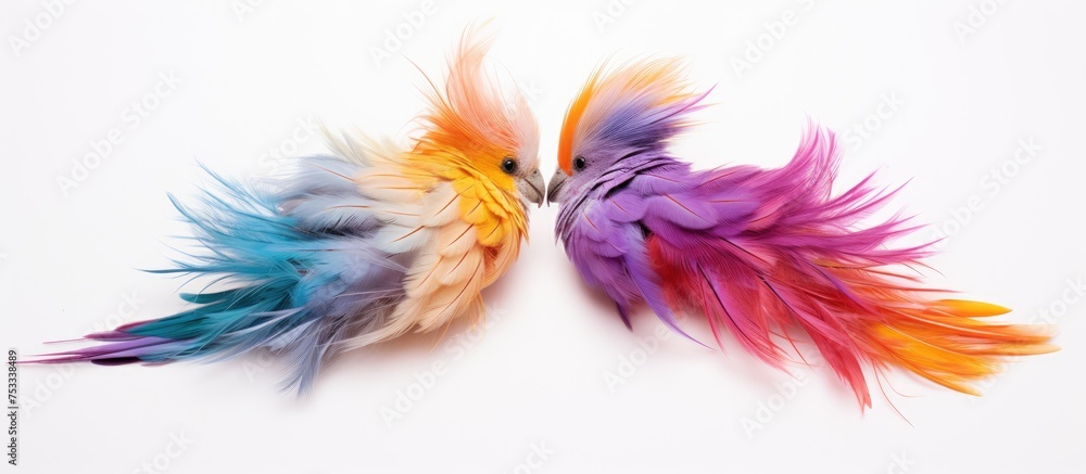 Obraz premium Artificial feather birds for decorative use on white background