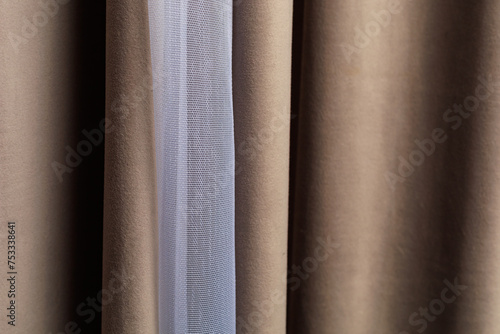 Curtains in the room. Background with selective focus and copy space