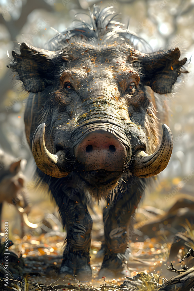 Wild Boar in the Woods, To showcase the power and beauty of wild animals in their natural habitat, and to provide a striking and dynamic image for Wild Boar in the Woods, To showcase the power and beauty of wild animals in their natural habitat, and to provide a striking and dynamic image for