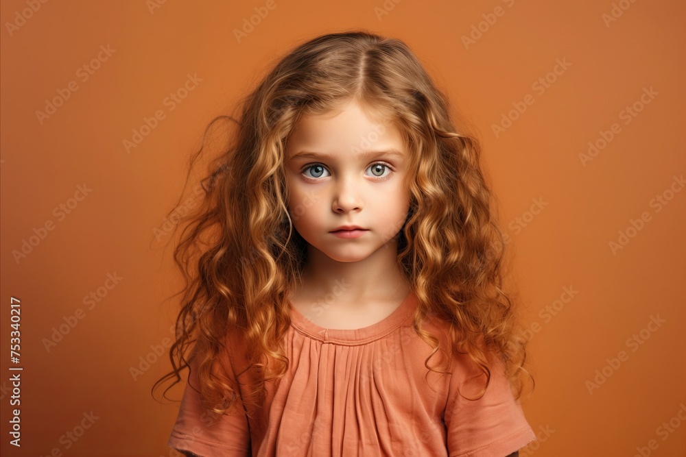 Portrait of a cute little girl with long curly hair on a brown background Portrait of a cute little girl with long curly hair on a brown background