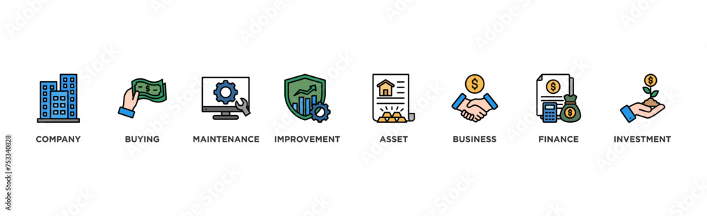 Capital expenditure banner web icon illustration concept with icon of company, buying, maintenance, improvement, asset, business, finance, investment Capital expenditure banner web icon illustration concept with icon of company, buying, maintenance, improvement, asset, business, finance, investment