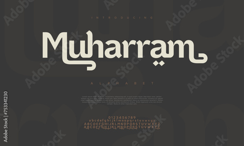 Muharram premium luxury arabic alphabet letters and numbers. Elegant islamic  typography ramadan wedding serif font decorative vintage. Creative vector illustration
