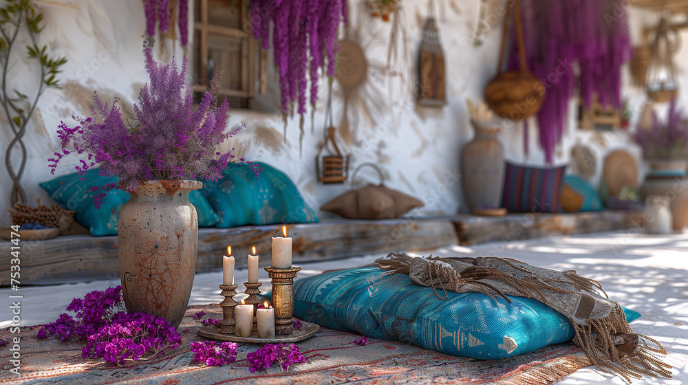 Cozy Bohemian Meditation Corner with Purple Accents