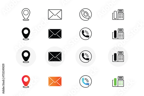 Contact Us Icon Set Outline Vector For Website and Mobile Apps Business Inquires Page Elements, Contact Information Icon Set For Online Business Card Purpose, Phone Call, Email, Location, Fax Icons